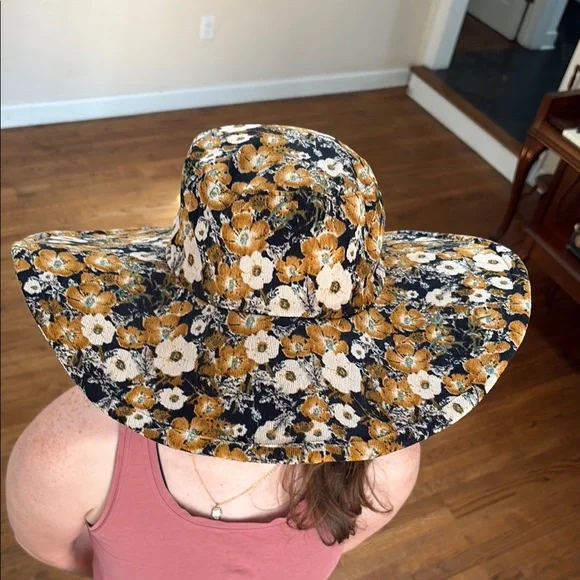 Anthropologie Floral Wide-Brim Hat - Picture 1 of 5
